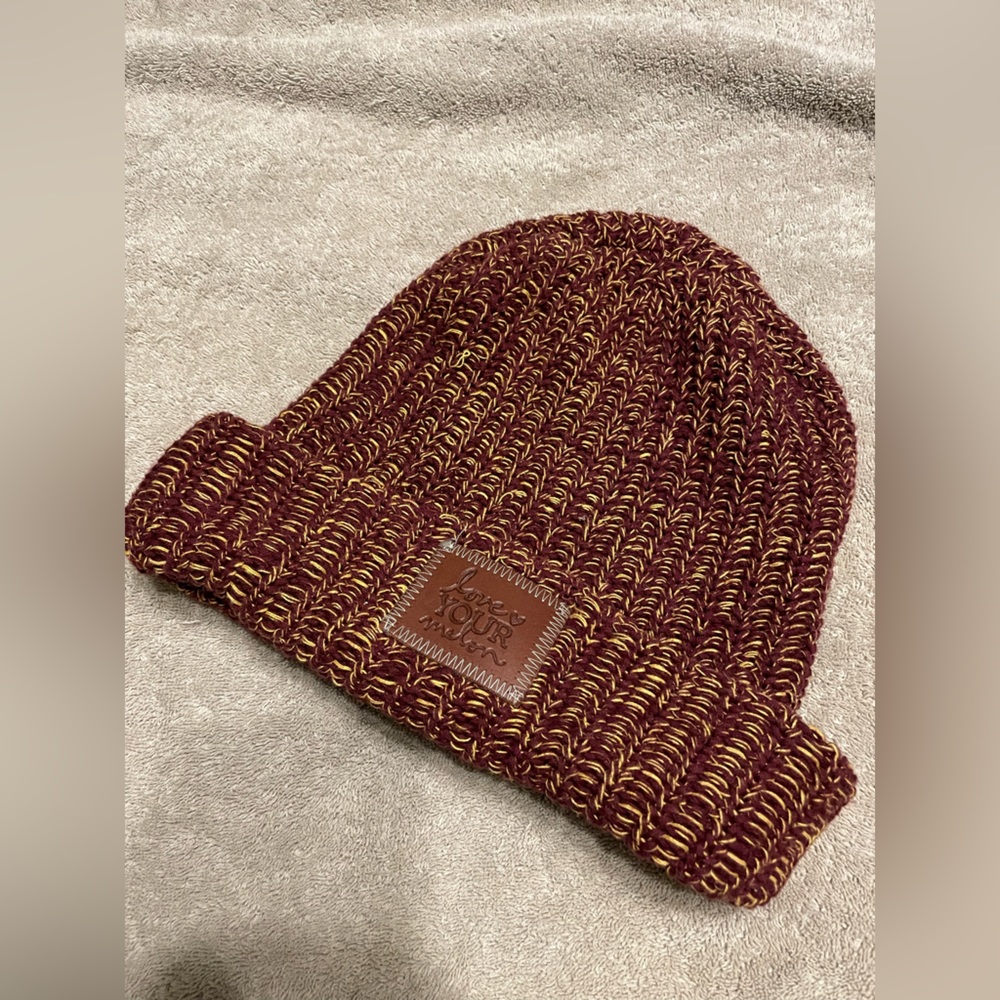 Love Your Melon Red/Maroon and Mustard/Gold Knit Beanie